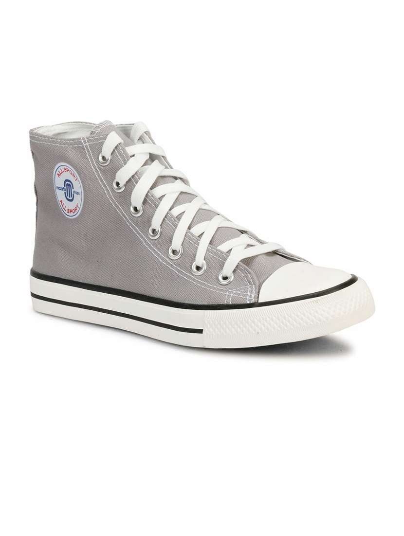 men solid grey high ankle lace up sneaker