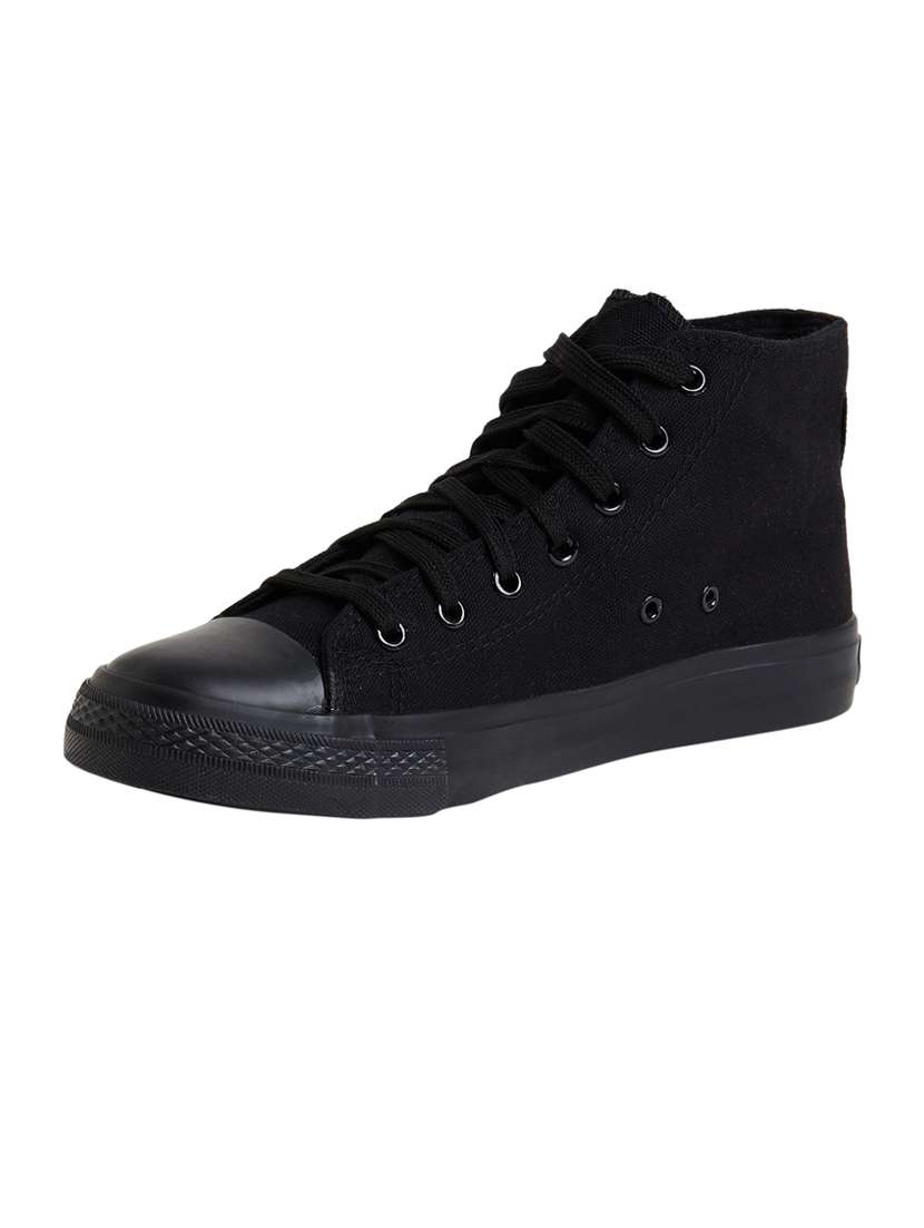 men solid black high ankle lace up sneaker - 20425231 -  Standard Image - 2