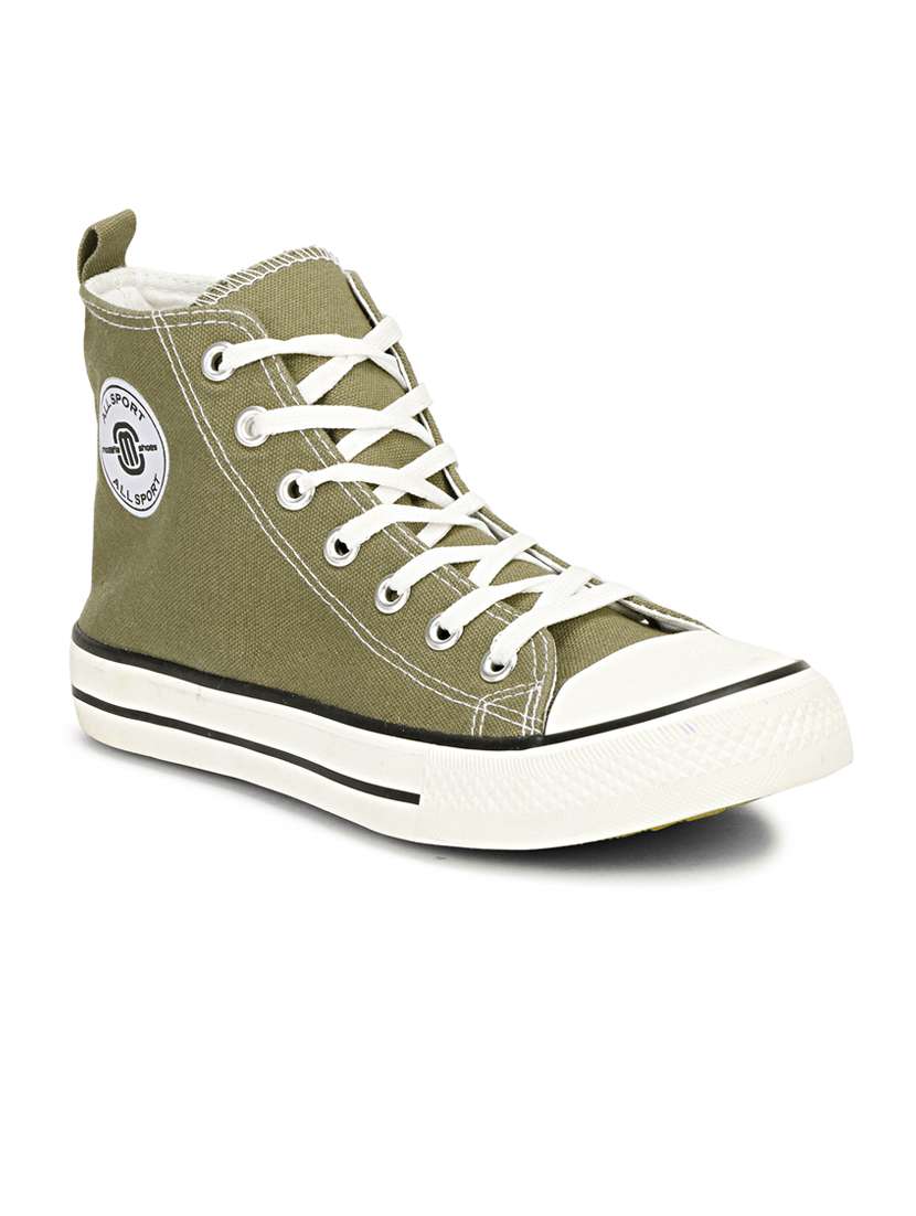 men solid olive high ankle lace up sneaker
