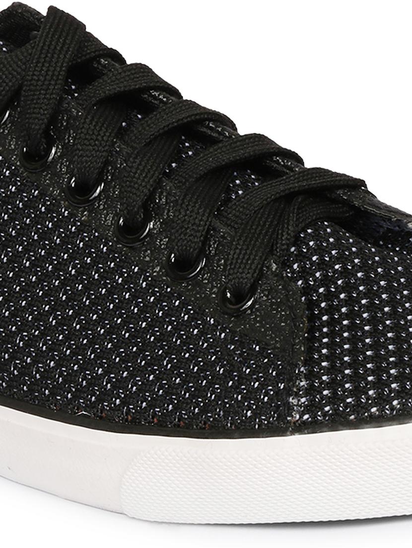 men solid black lace up sneaker - 20425433 - Standard Image - 2