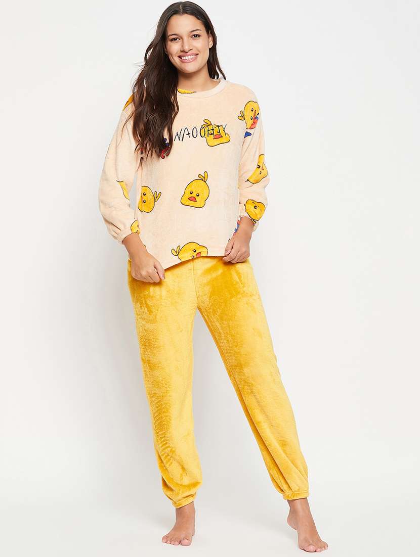 beige quirky print pyjama nightwear set