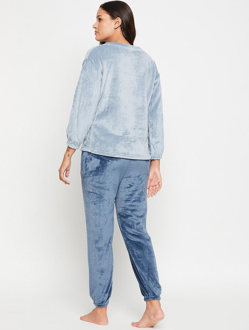 blue self design pyjama nightwear set - 20425554 - Standard Image - 2