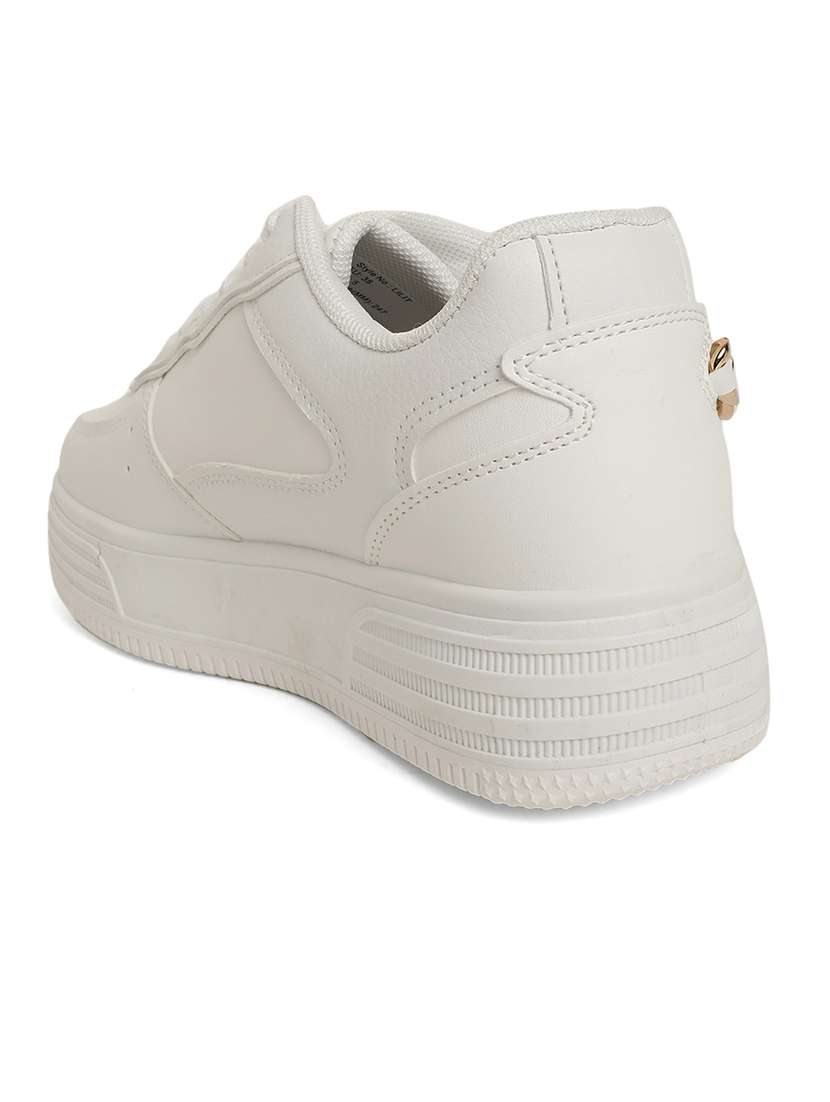 women solid white chain embellished lace-up sneaker - 20425618 -  Standard Image - 2