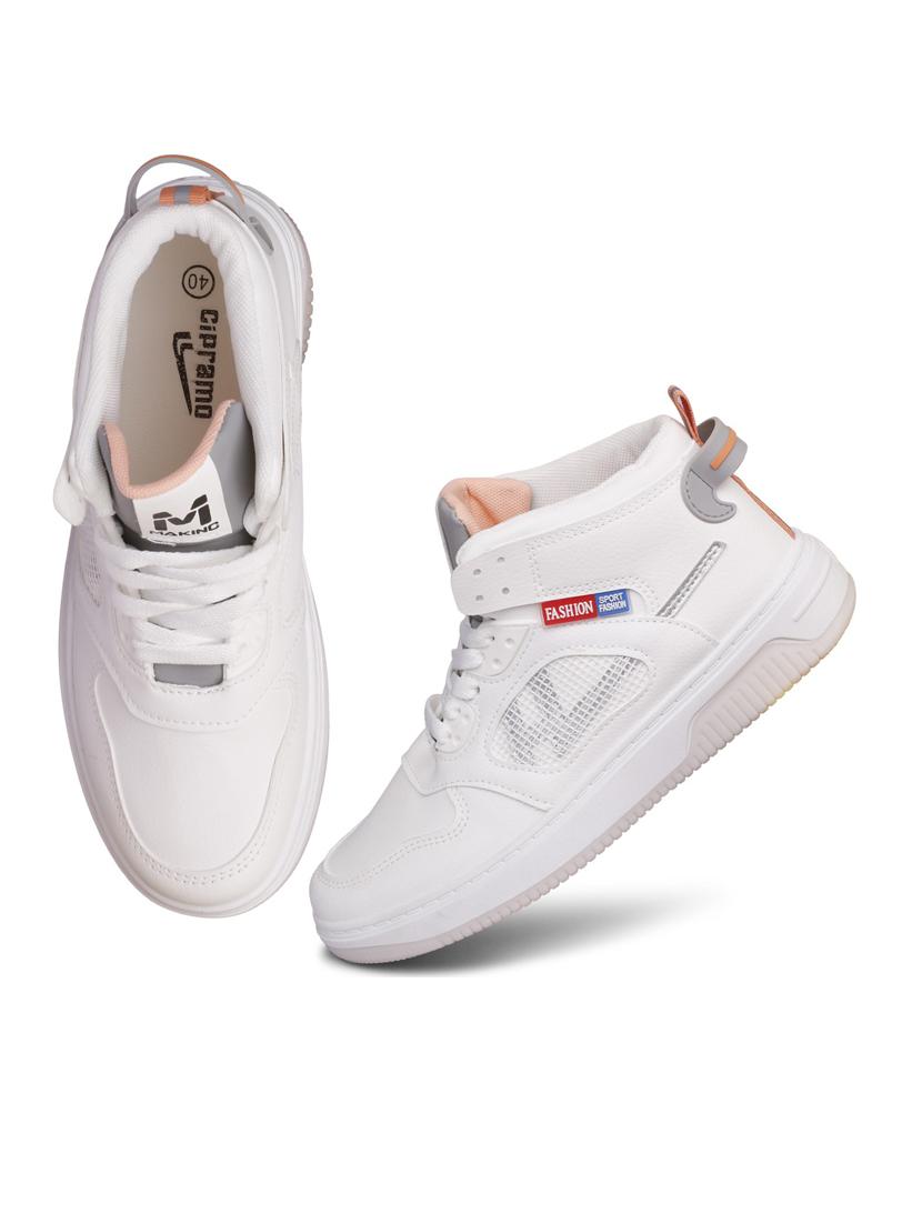 women solid white high ankle lace-up sneaker - 20425634 - Standard Image - 2