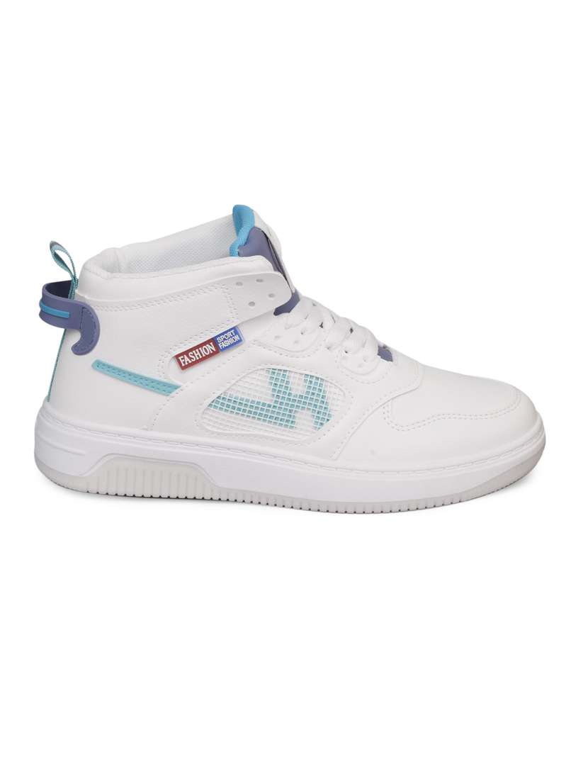 women solid white high ankle lace-up sneaker - 20425635 - Standard Image - 2