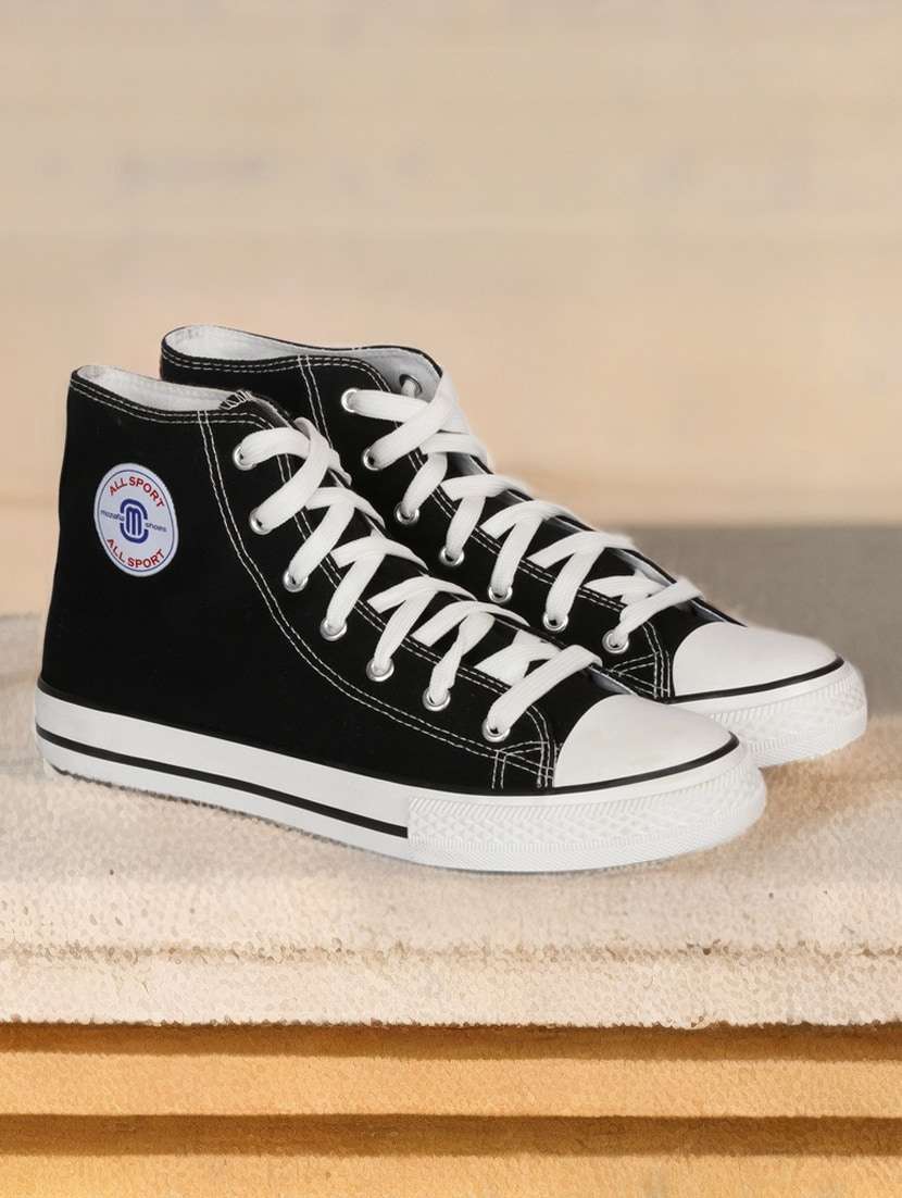 women solid black high ankle lace-up sneaker