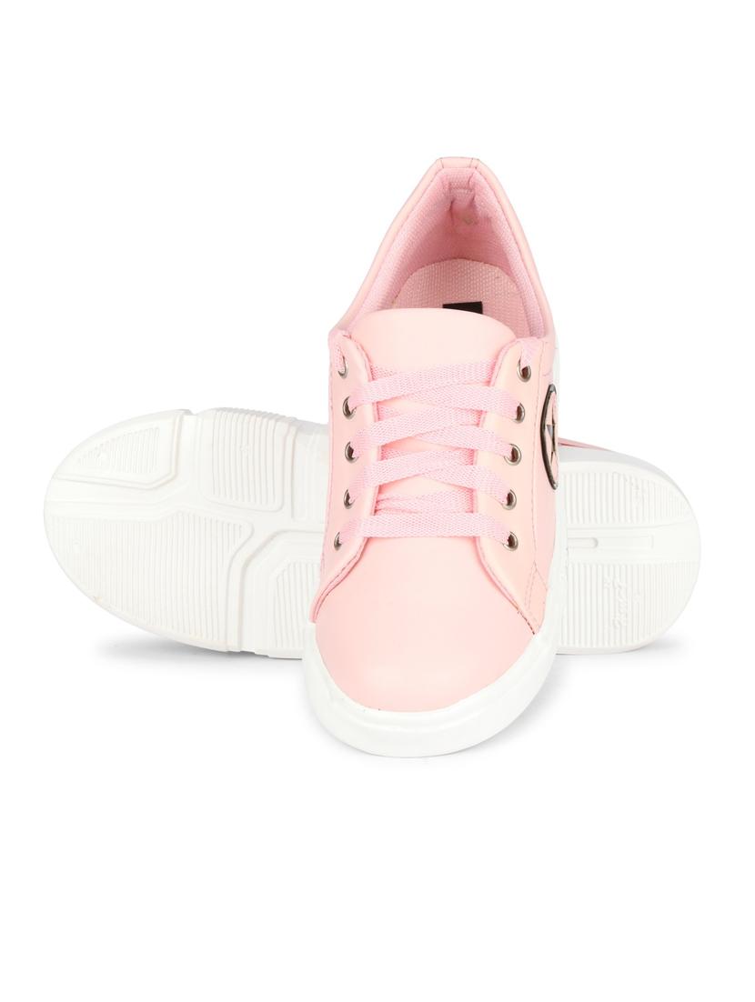 women solid pink lace-up sneaker - 20425703 - Standard Image - 2