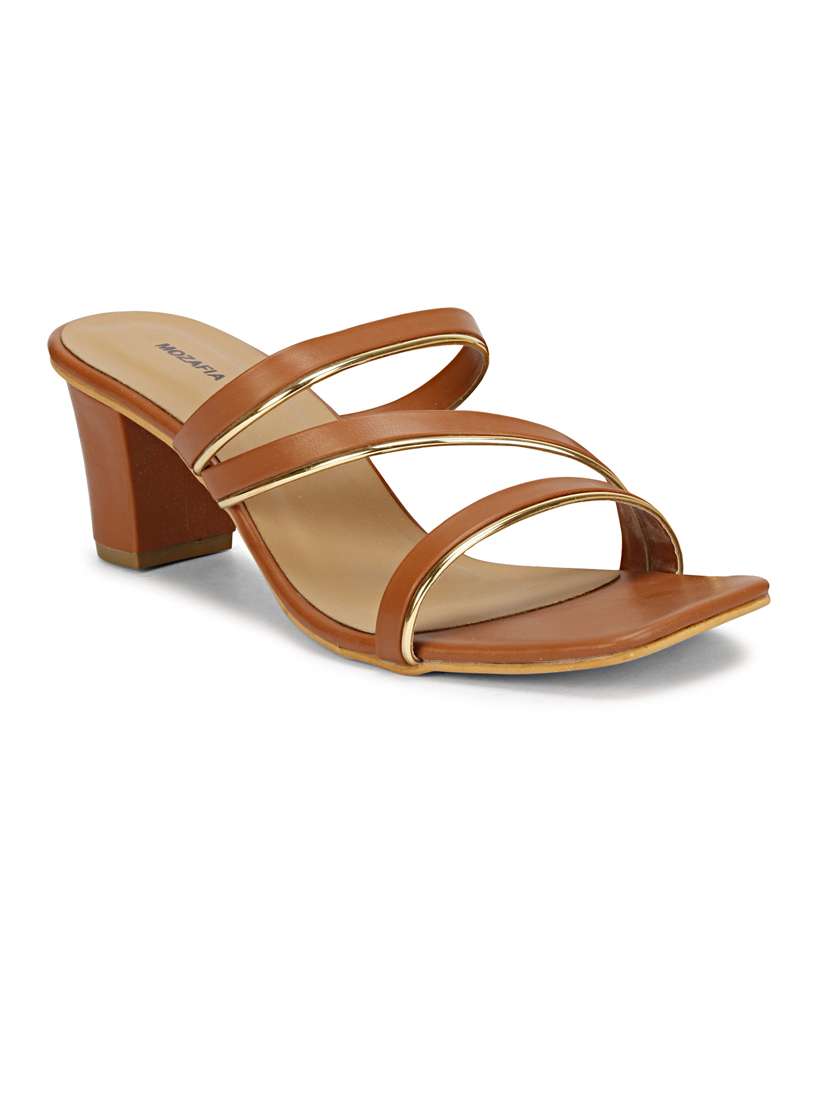 women solid tan slip on heels sandal - 20425989 - Standard Image - 2