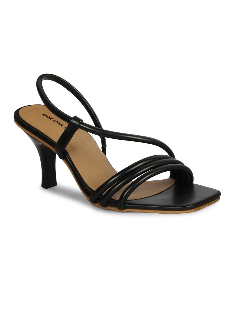women solid black slip on heels sandal - 20426003 - Standard Image - 2