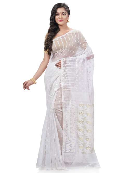 women's self design white colored saree with blouse - 20427127 -  Standard Image - 0