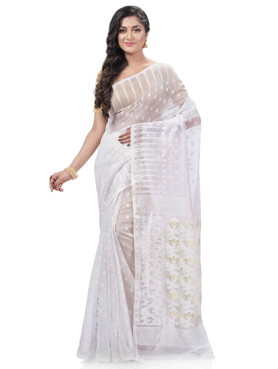 women's self design white colored saree with blouse - 20427127 -  Zoom Image - 0