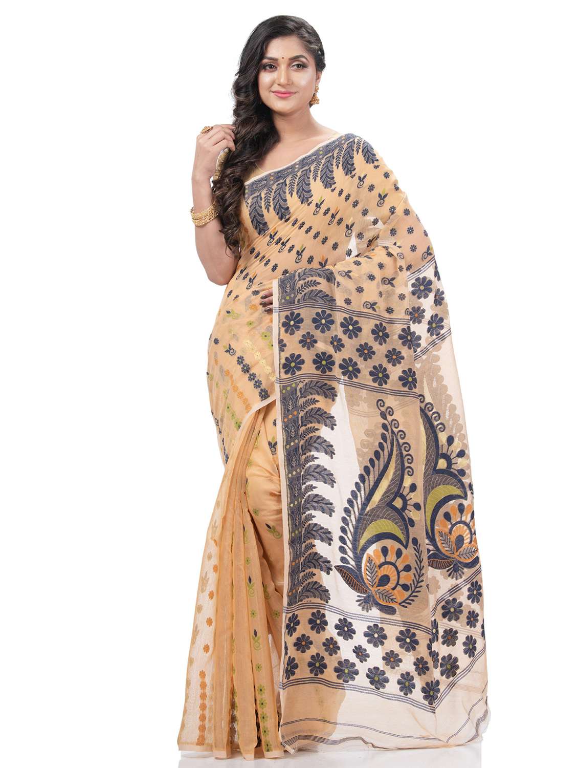 women's self design orange colored saree with blouse