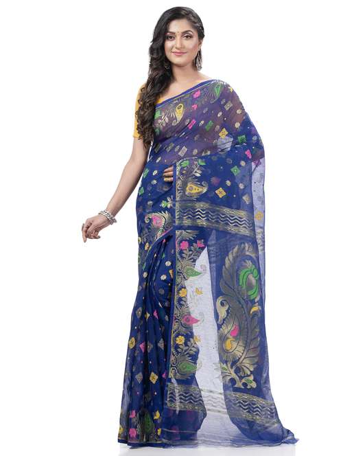 women's self design blue colored saree with blouse - 20427145 - Standard Image - 0