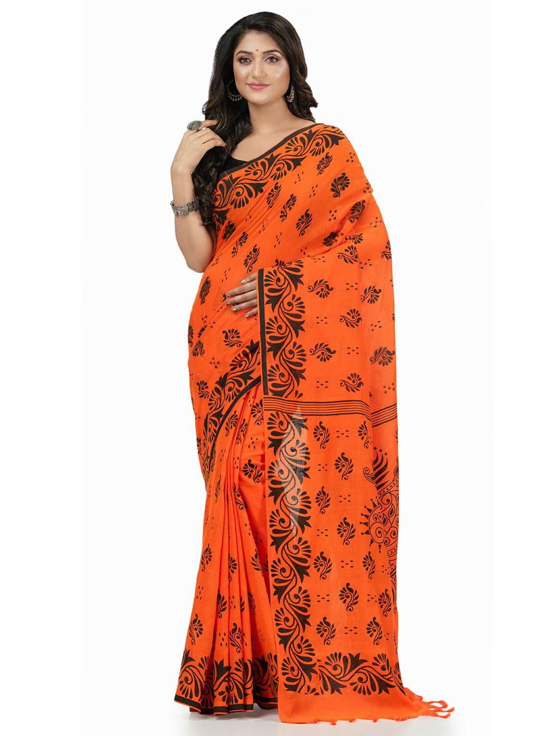 women's printed orange colored saree with blouse - 20427163 - Zoom Image - 0