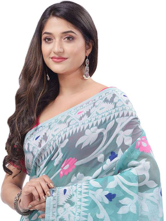 women's self design light blue colored saree with blouse - 20427170 -  Standard Image - 2