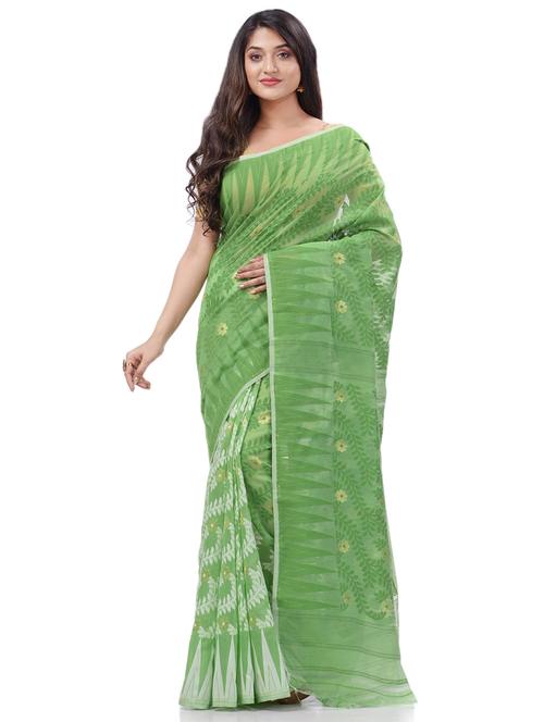 green self design jamdani saree with blouse - 20427180 - Standard Image - 0