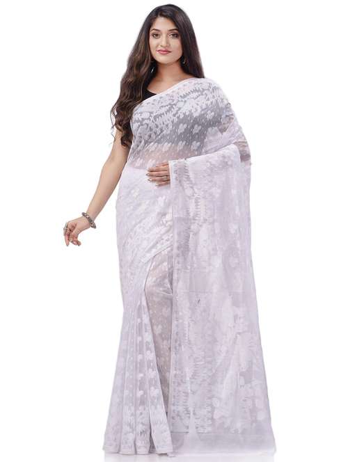 women's solid with work white colored saree with blouse - 20427190 -  Standard Image - 0