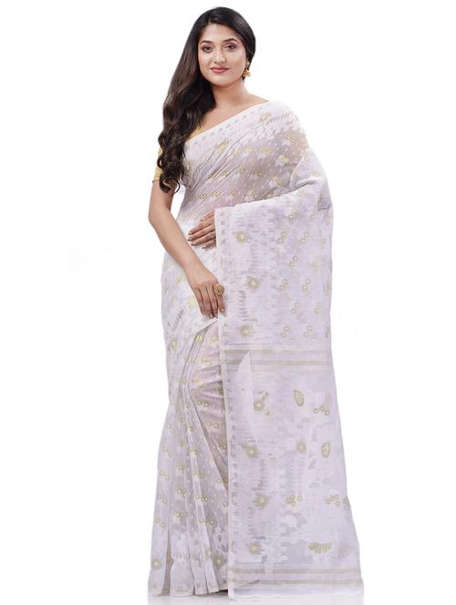 women's self design white colored saree with blouse - 20427191 -  Standard Image - 0