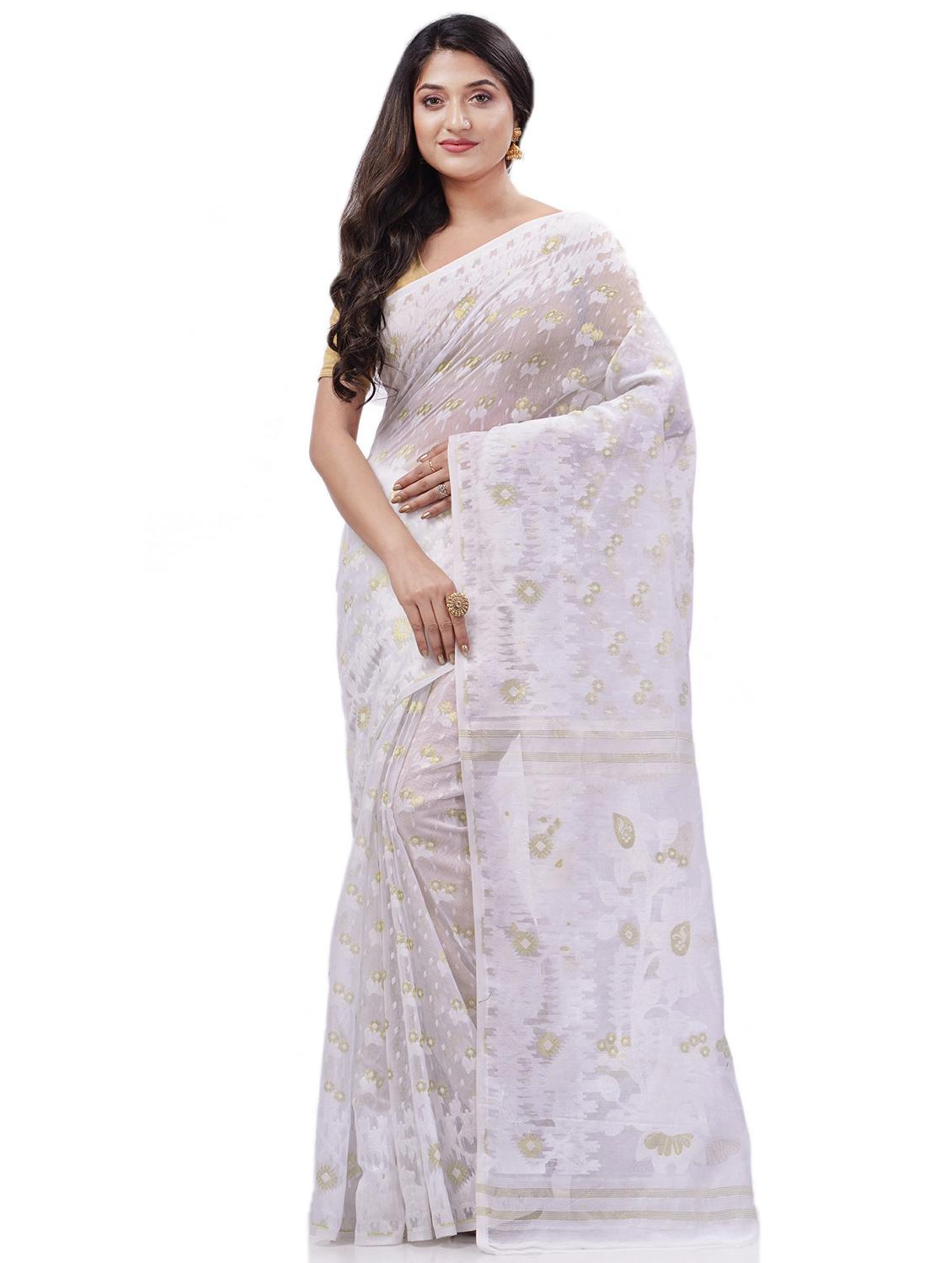 women's self design white colored saree with blouse - 20427191 -  Zoom Image - 0