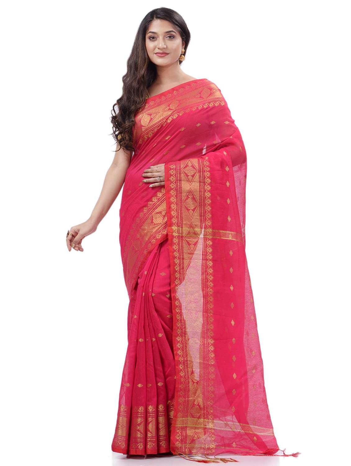 women's self design pink colored saree with blouse