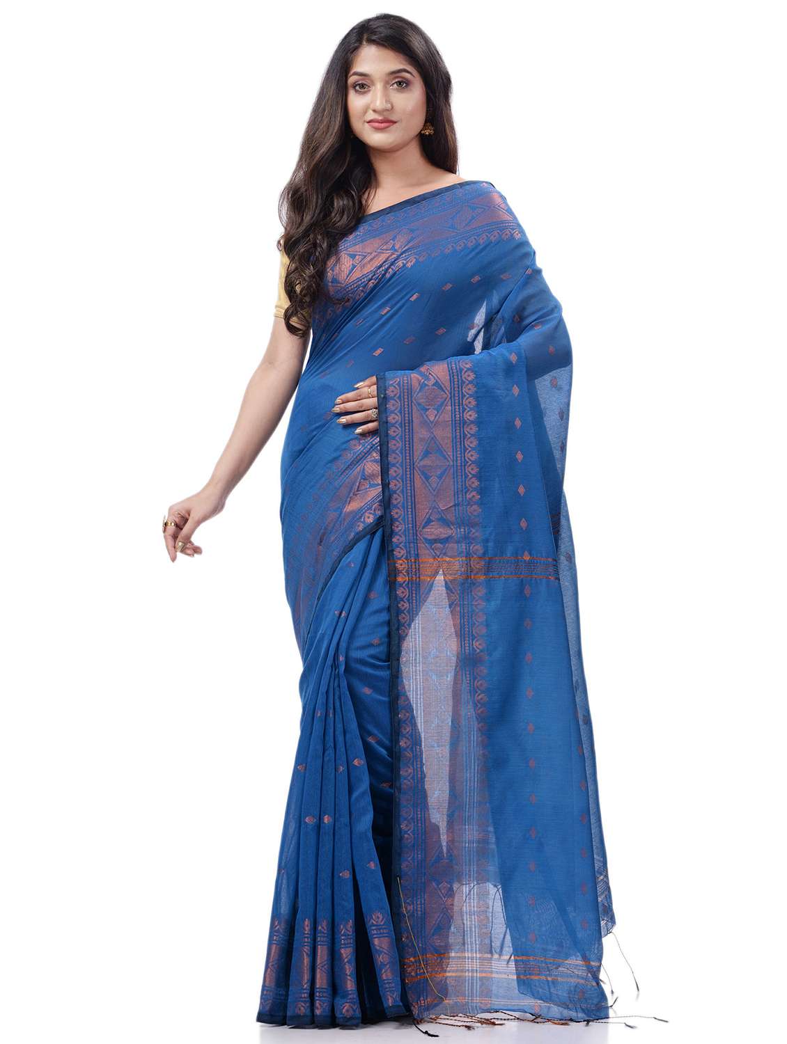 women's self design blue colored saree with blouse