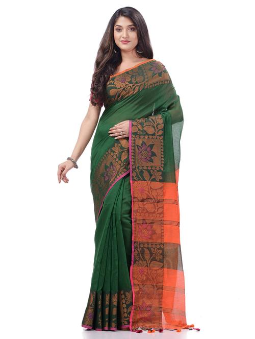 green self design handloom saree with blouse - 20427217 - Standard Image - 0