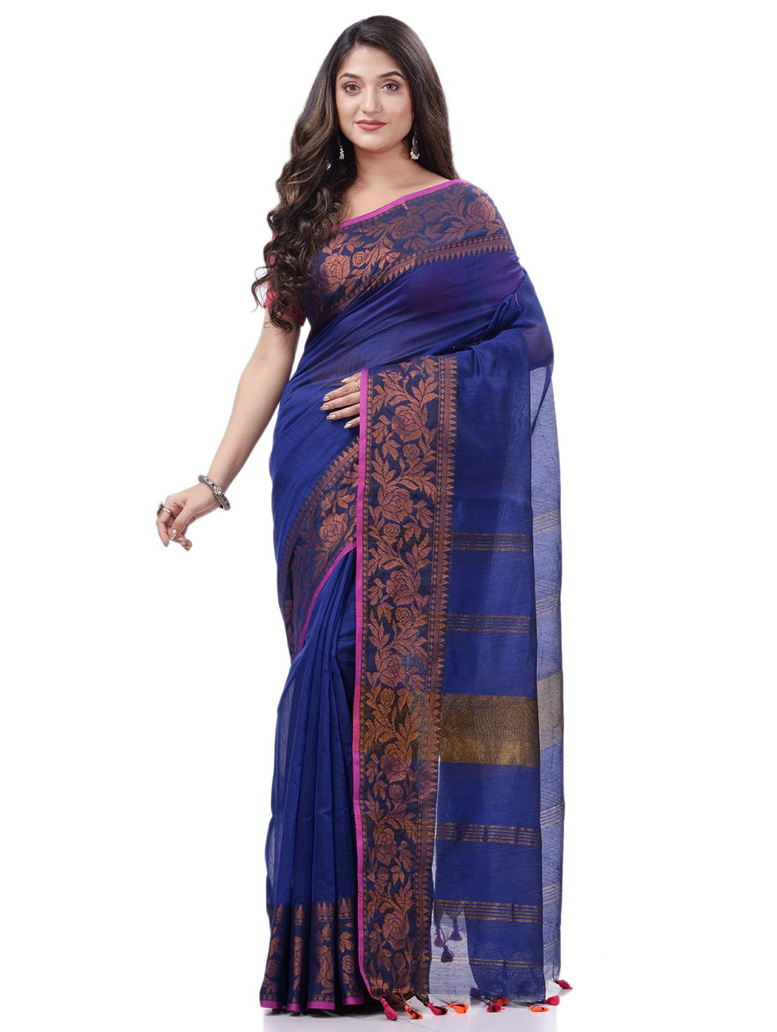 women's bordered navy blue colored saree with blouse - 20427221 - Zoom Image - 0