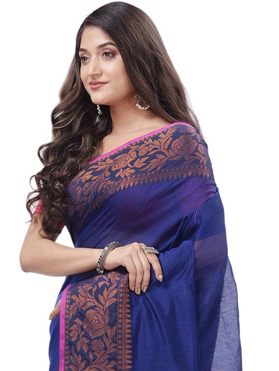 women's bordered navy blue colored saree with blouse - 20427221 - Standard Image - 2