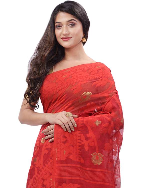 women's self design red colored saree with blouse - 20427224 -  Standard Image - 2
