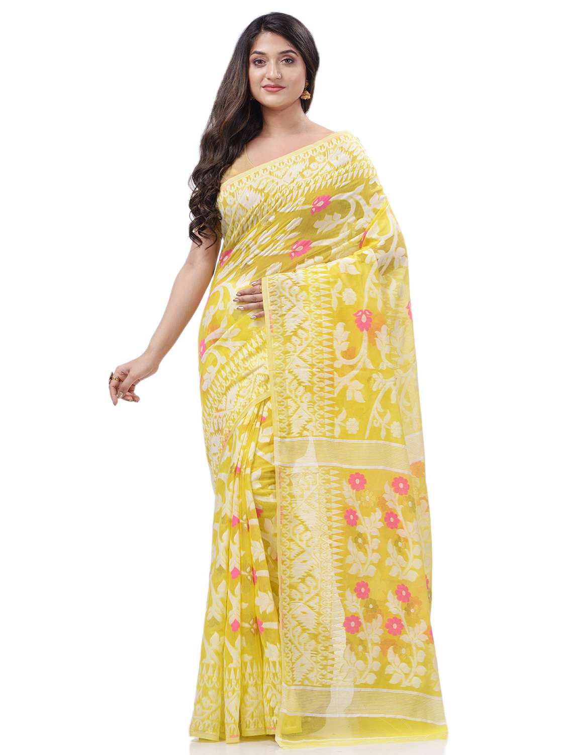 women's self design yellow colored saree with blouse