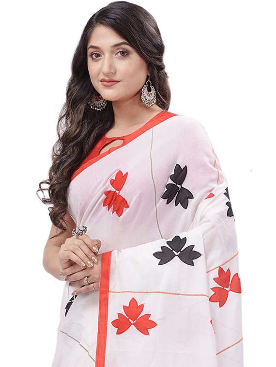 women's self design white colored saree with blouse - 20427230 -  Standard Image - 2