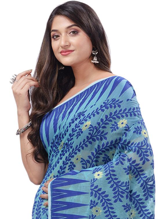 women's printed blue colored saree with blouse - 20427231 - Standard Image - 2