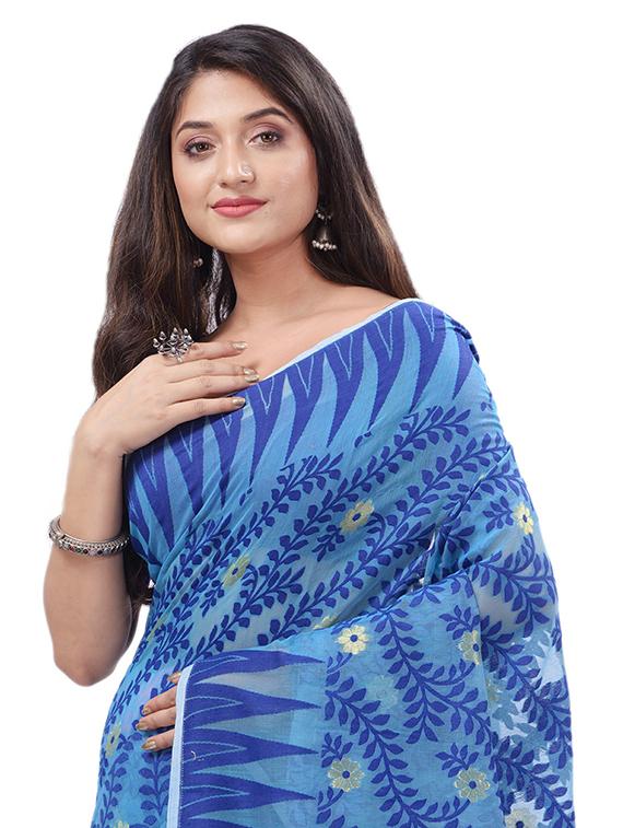 women's self design blue colored saree with blouse - 20427235 - Standard Image - 2