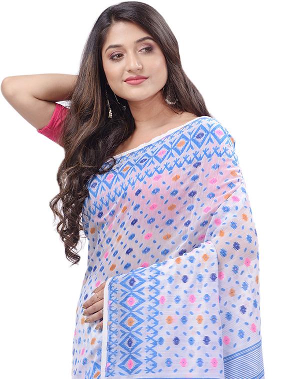 women's printed light blue colored saree with blouse - 20427236 - Standard Image - 2
