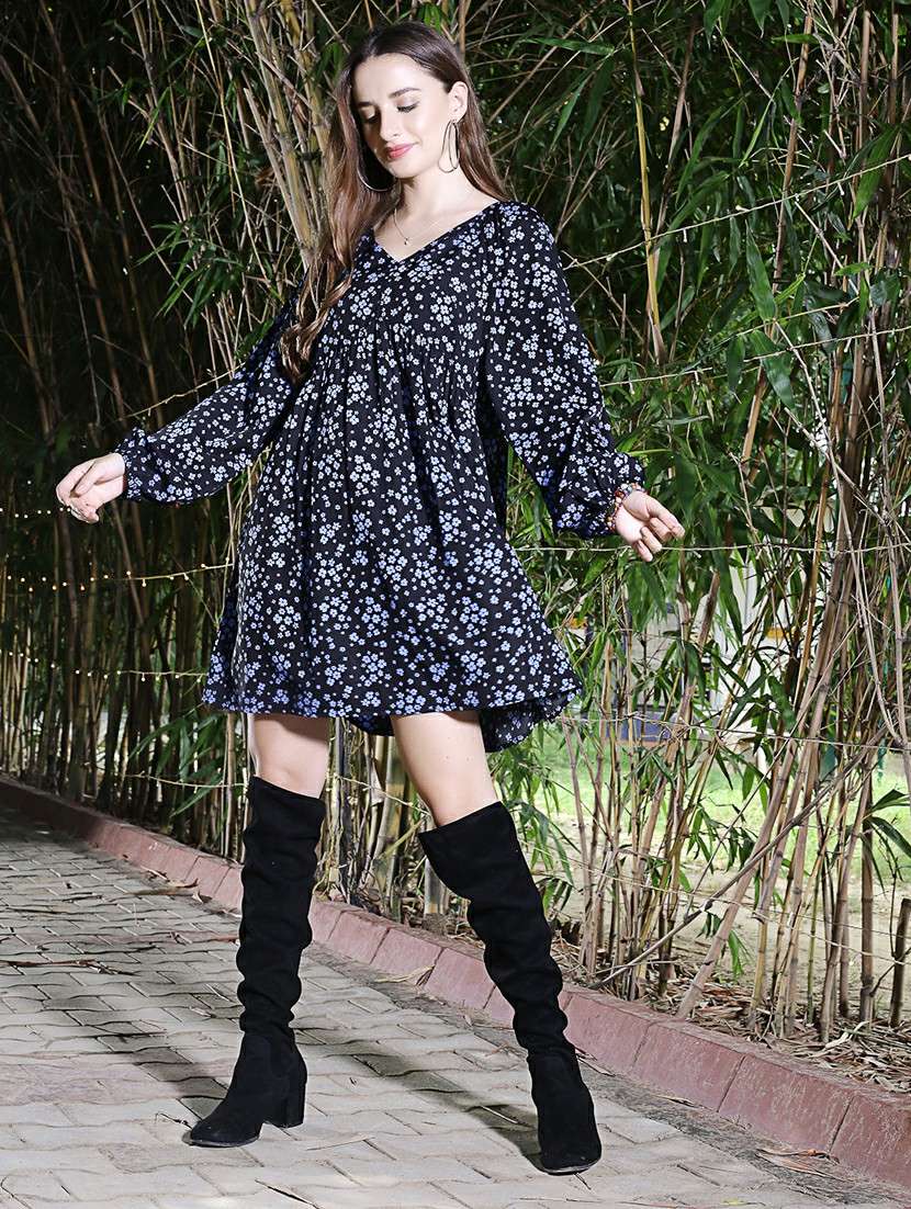 black floral print empire line dress - 20427257 -  Standard Image - 2
