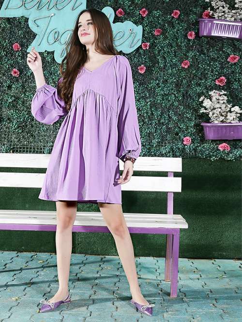 purple solid empire line dress - 20427259 -  Standard Image - 0