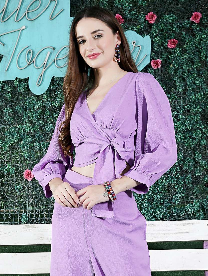 purple solid wrap top
