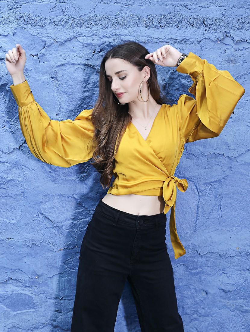 yellow solid wrap top - 20427303 -  Zoom Image - 0