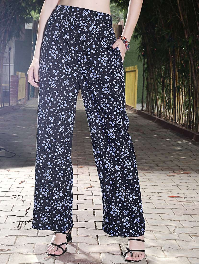 women multi color polyester flat front trouser