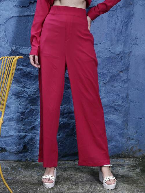 women fuchsia polyester flat front trouser - 20427325 -  Standard Image - 0
