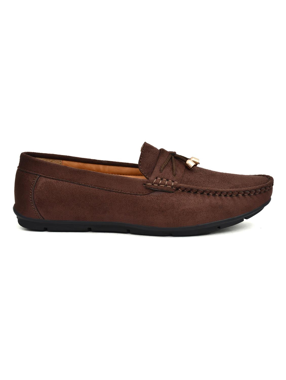 men solid brown suede slip on loafer - 20427428 - Standard Image - 2