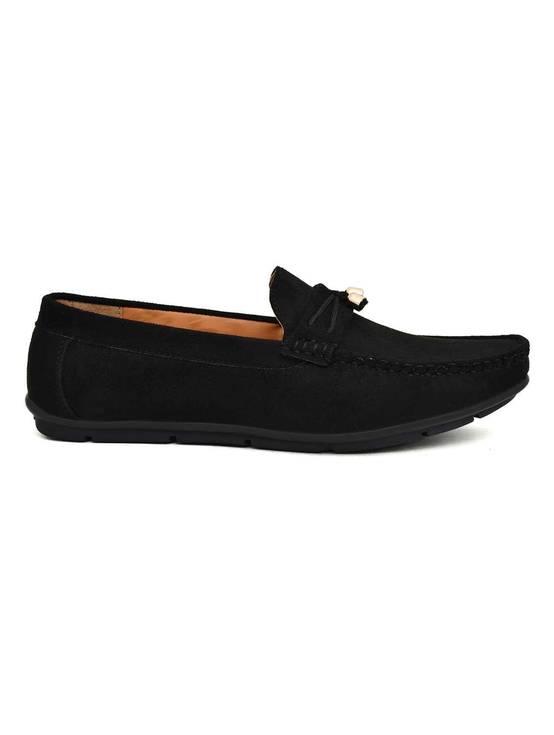 men solid black suede slip on loafer - 20427429 -  Standard Image - 2
