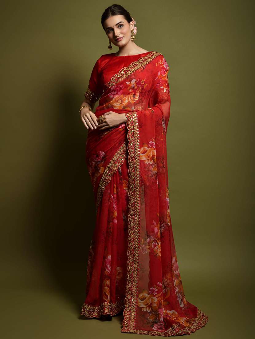 women floral printed saree with blouse