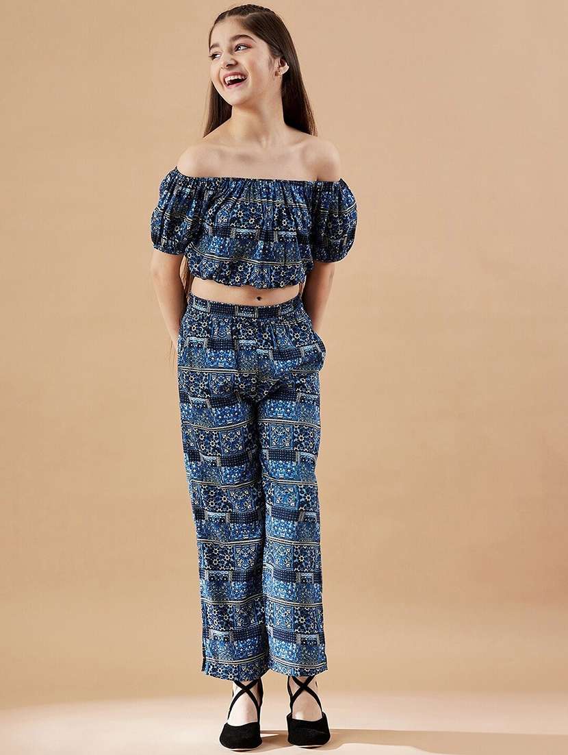 girls printed top & pants set