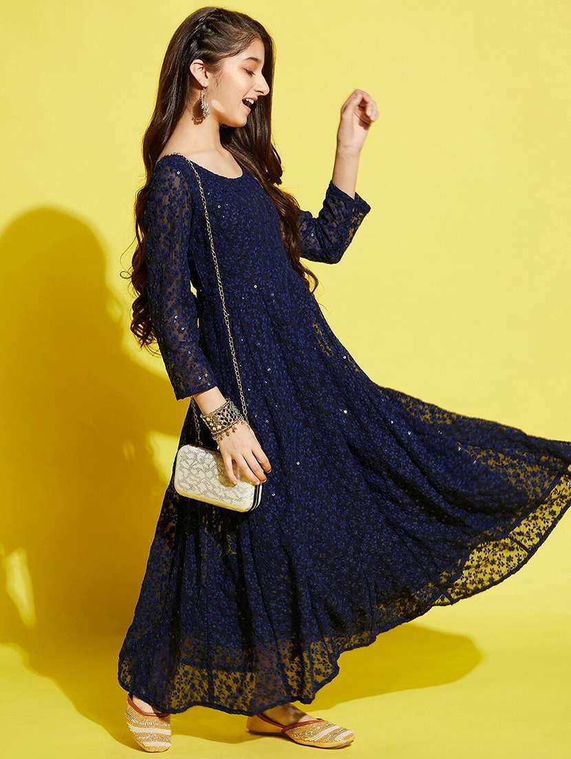 blue embroidered georgette party gown - 20428229 -  Standard Image - 2