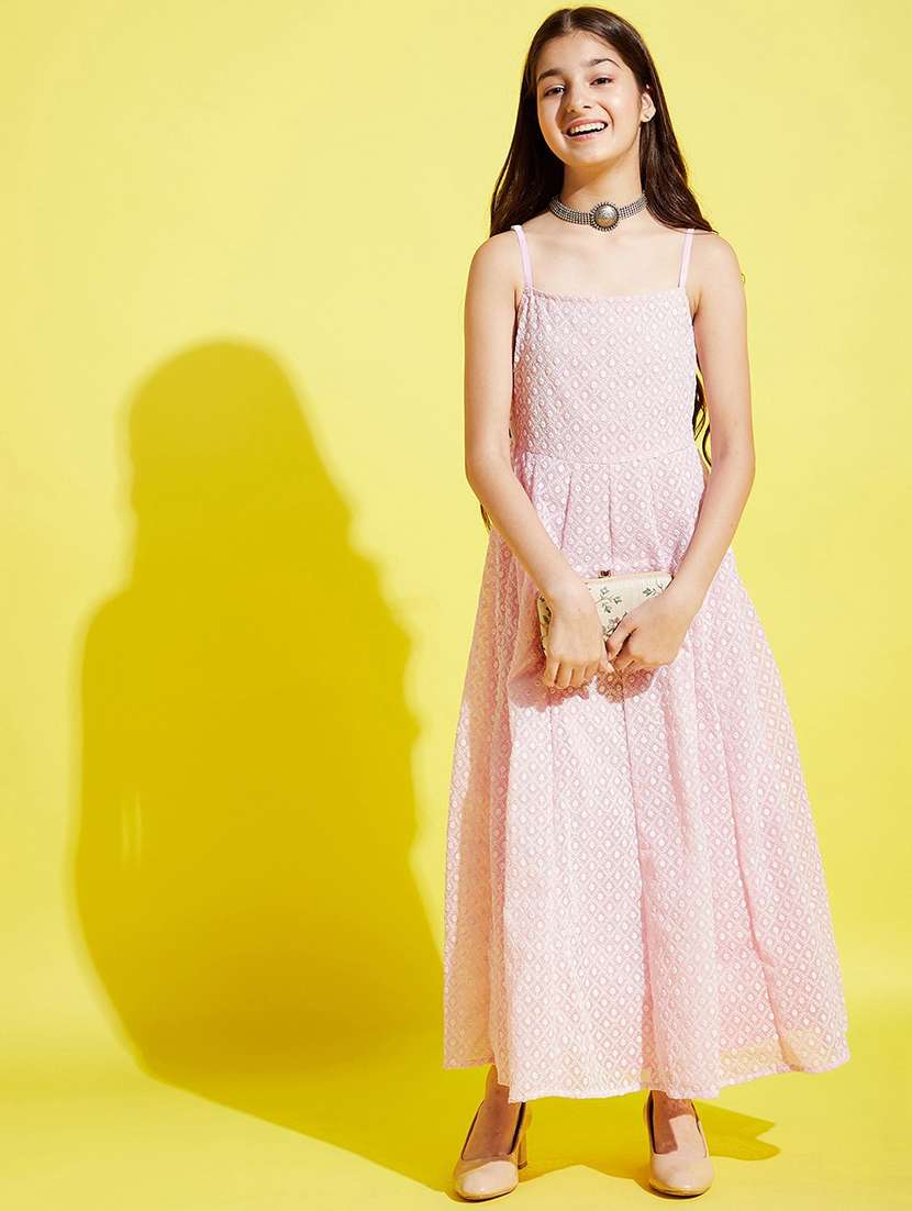 pink chikankari georgette party gown