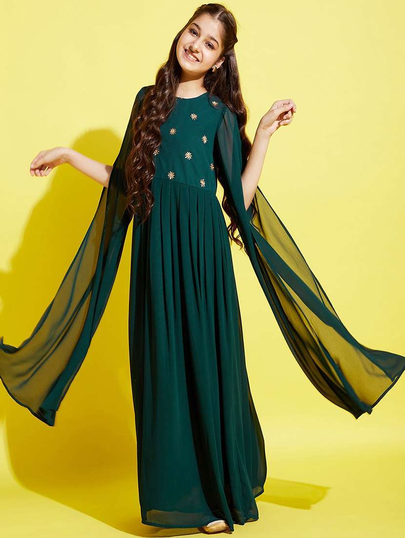girls embroidered georgette party gown - 20428267 - Standard Image - 2