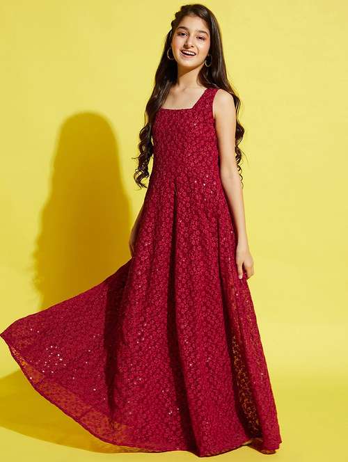 girls embroidered georgette party gown - 20428282 -  Standard Image - 0