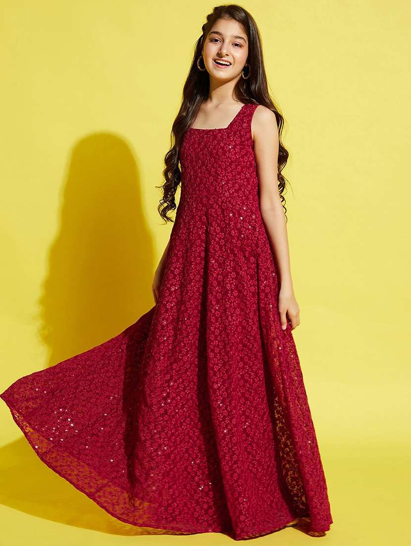 girls embroidered georgette party gown - 20428282 -  Zoom Image - 0
