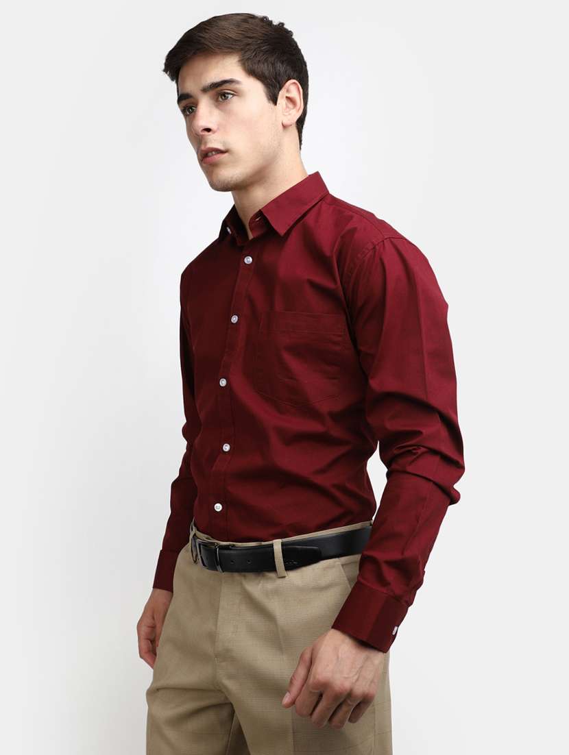 men solid maroon cotton formal shirt - 20428383 -  Standard Image - 2